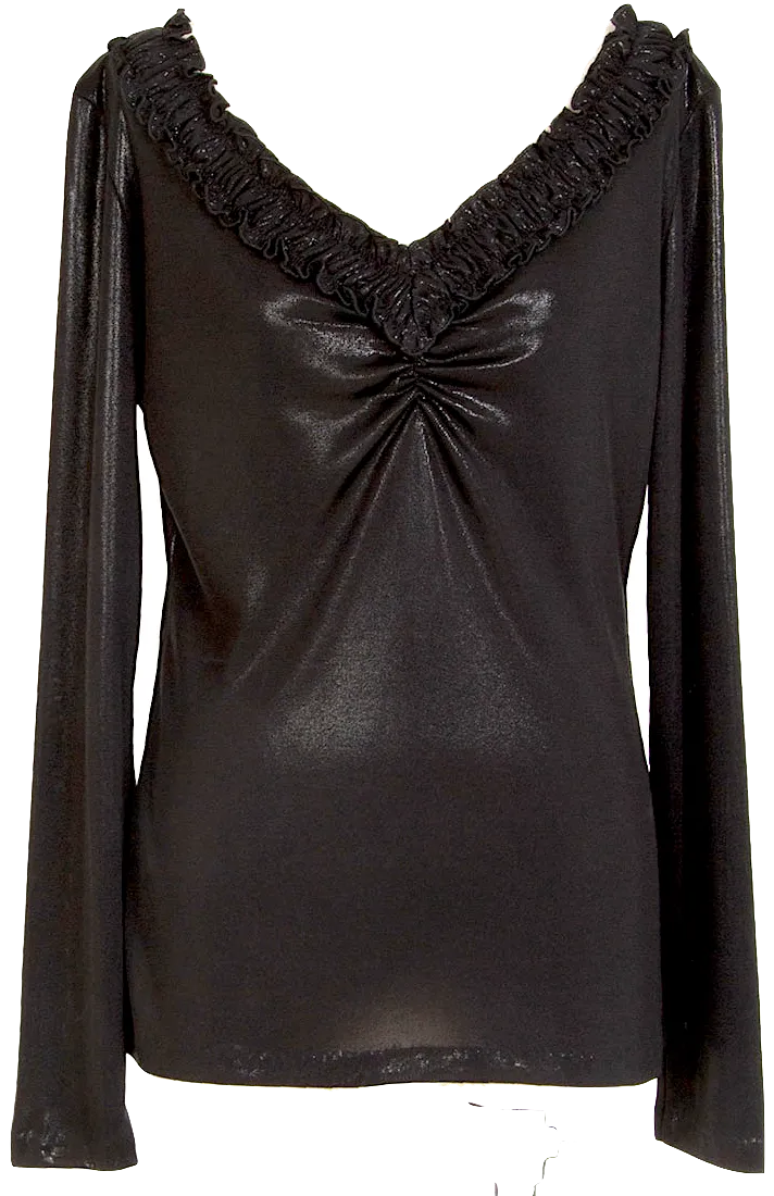 JEAN PAUL GAULTIER PARIS. Black Gather Neck Shiny Top