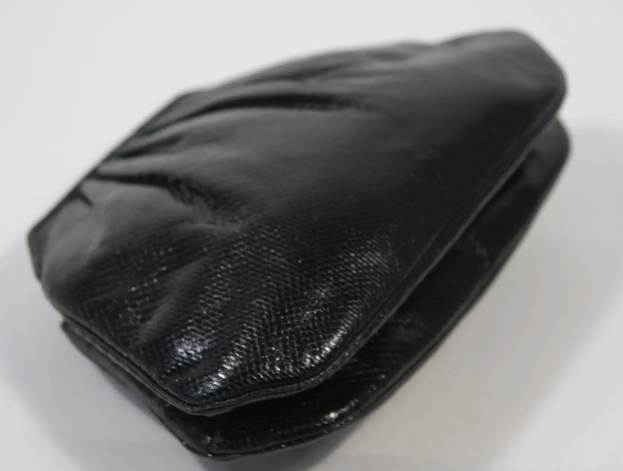 JUDITH LEIBER Black Lizard Clutch with Rhinestone Encrusted Clasp
