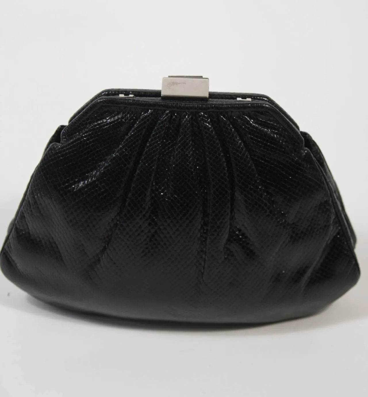 JUDITH LEIBER Black Lizard Clutch with Rhinestone Encrusted Clasp