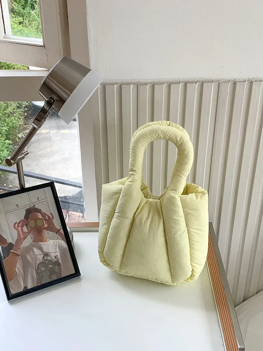 Kawaii Cozy Nylon Puff Tote 👜✨ | Mini Designer Handbag for Winter Fun ❄️💖 | Stylish Shoulder & Crossbody Bag with Chains