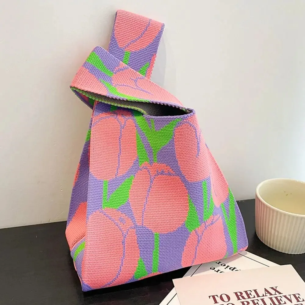 Kawaii Mini Knit Tote Bag 🎀✨ | Handmade Colorful Stripe Clutch for Casual Students & Eco-Friendly Shopping 🌈👜