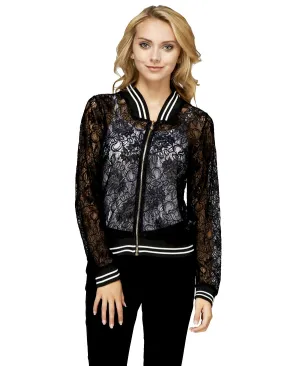 Lace Baseball Jacket Black White