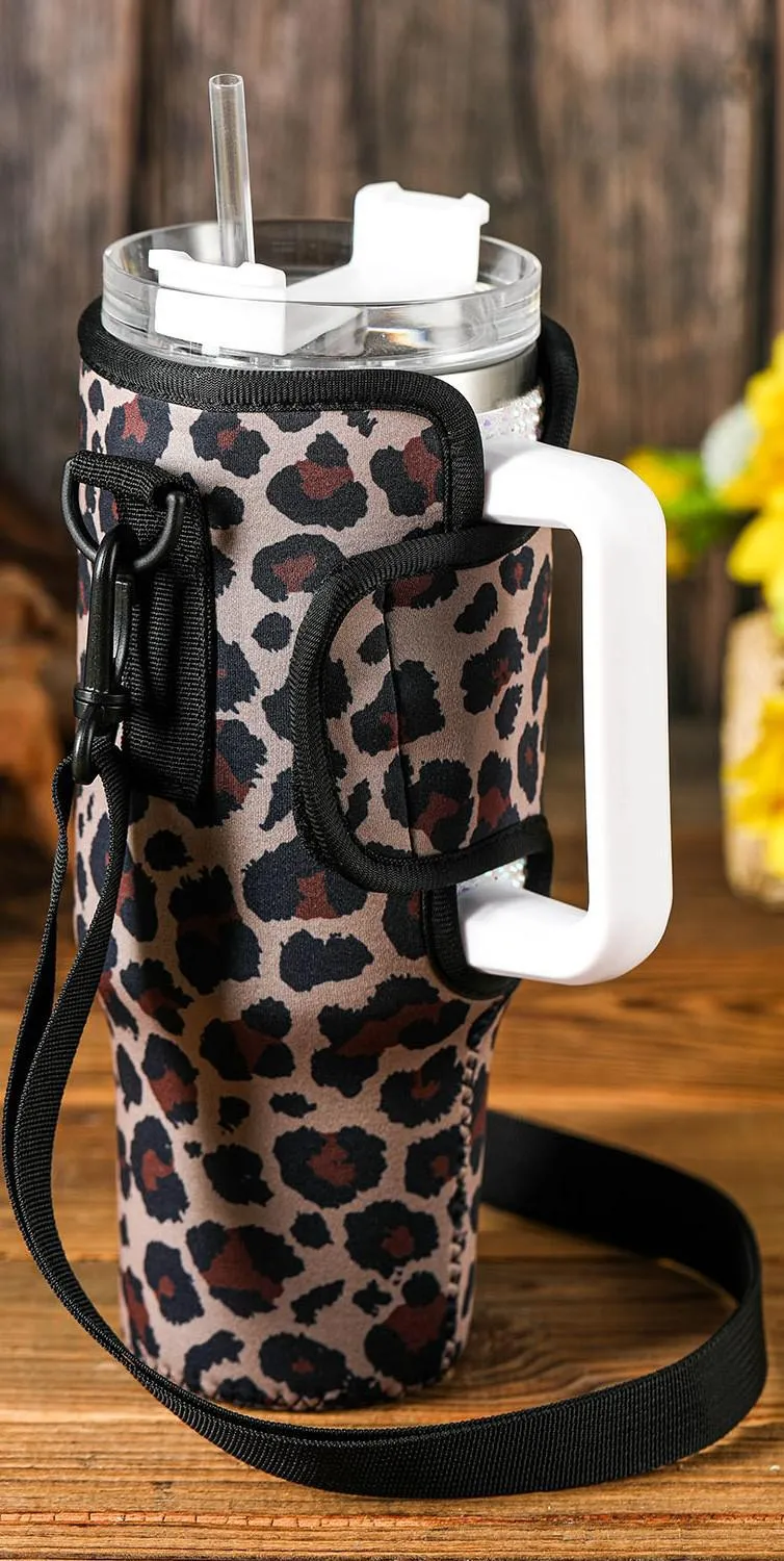 Leopard Crossbody Tumbler Carrier Holder Pouch