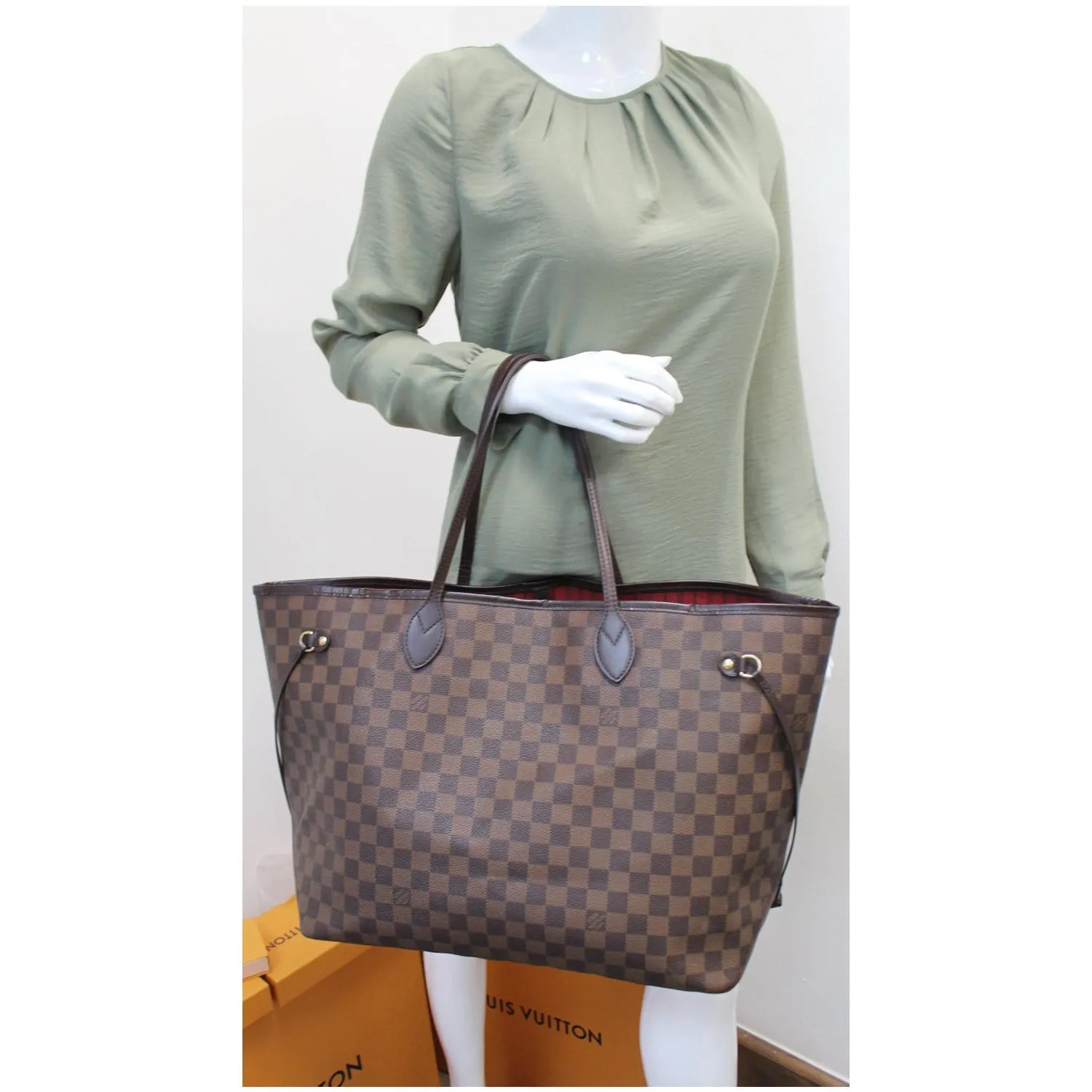 LOUIS VUITTON Neverfull GM Damier Ebene Tote Shoulder Bag Brown