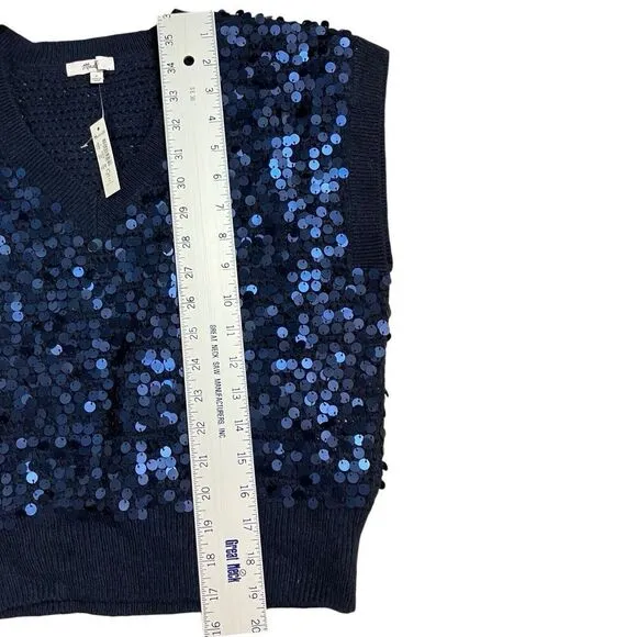 MADEWELL Sweater Vest Womens S Blue Wool Blend Sequin Party Shiny Cap Sleeve