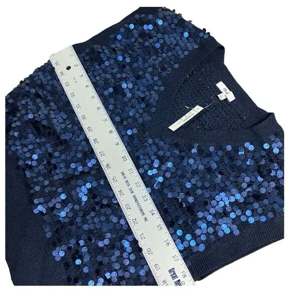 MADEWELL Sweater Vest Womens S Blue Wool Blend Sequin Party Shiny Cap Sleeve