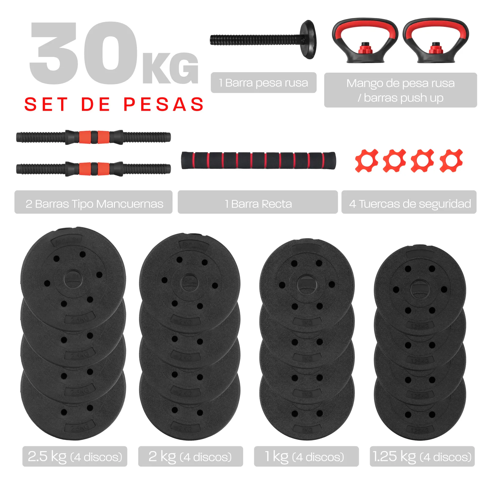 Mancuernas Ajustables 30kg Altera Set Discos Barra Pesa Rusa