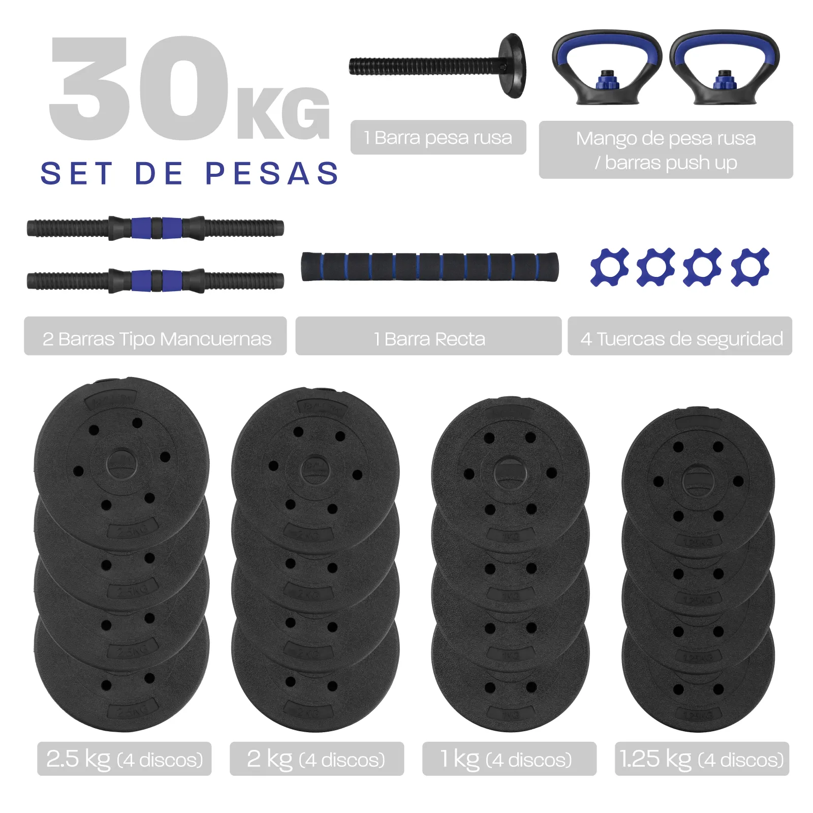 Mancuernas Ajustables 30kg Altera Set Discos Barra Pesa Rusa