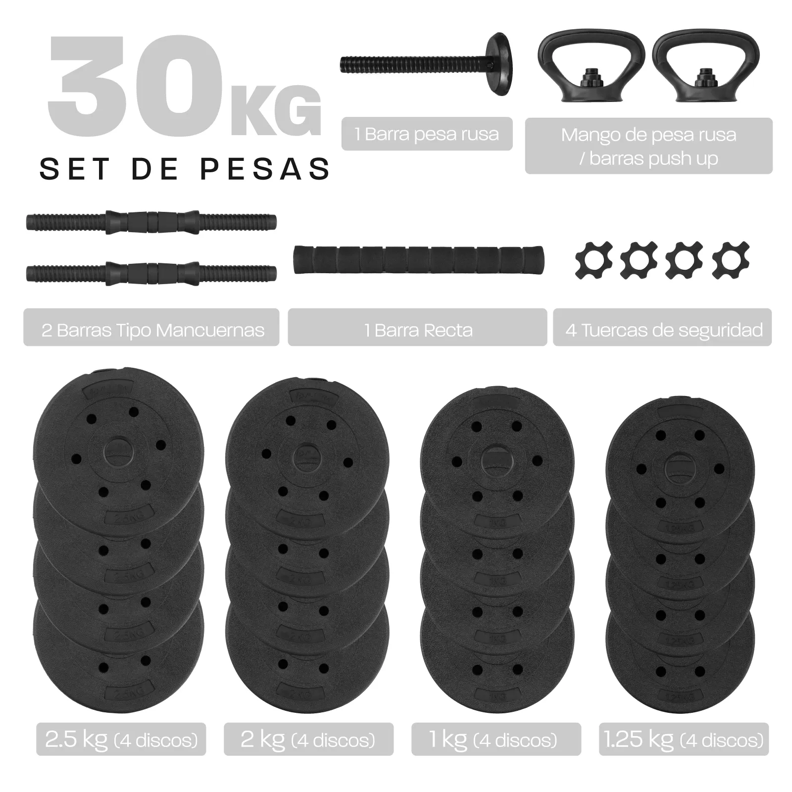 Mancuernas Ajustables 30kg Altera Set Discos Barra Pesa Rusa