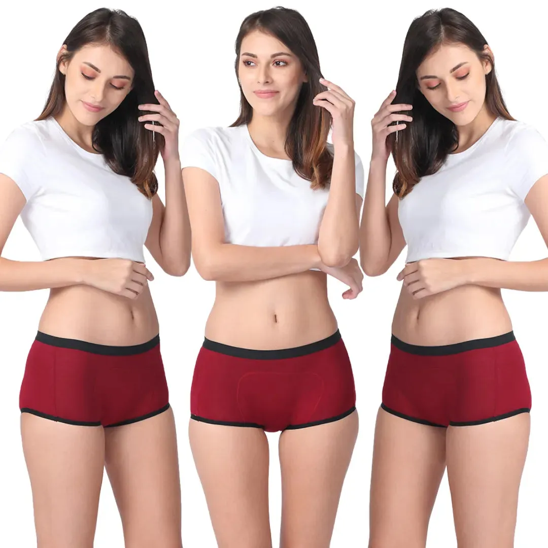 Modal Period Panty For Heavy Flow | Boxer Fit | Prevents Front, Back & Inner Thigh Stains | 3 Pack