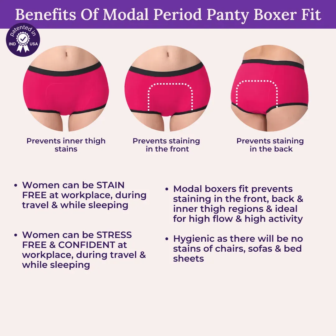 Modal Period Panty For Heavy Flow | Boxer Fit | Prevents Front, Back & Inner Thigh Stains | 3 Pack