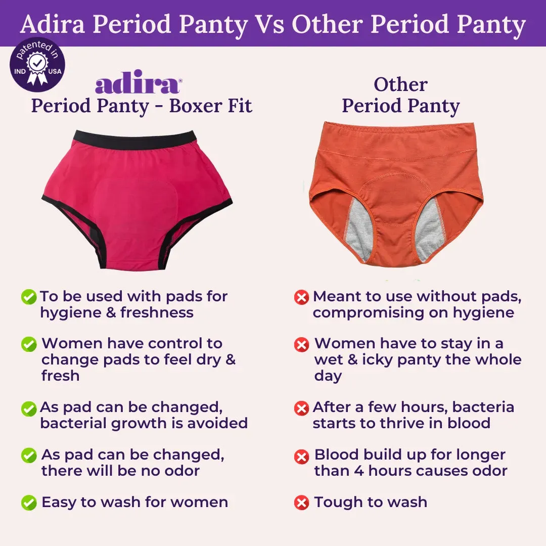 Modal Period Panty For Heavy Flow | Boxer Fit | Prevents Front, Back & Inner Thigh Stains | 3 Pack