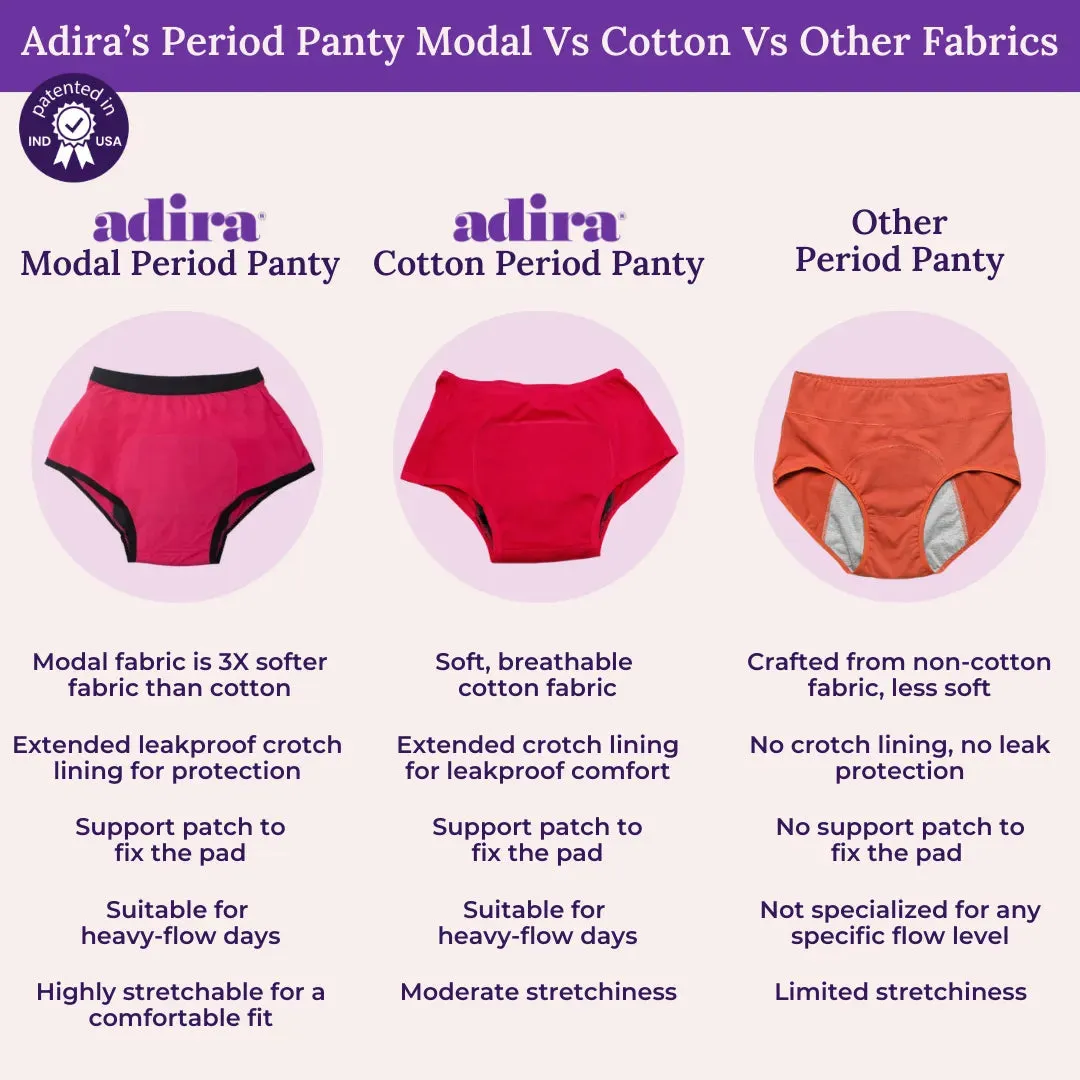 Modal Period Panty For Heavy Flow | Boxer Fit | Prevents Front, Back & Inner Thigh Stains | 3 Pack