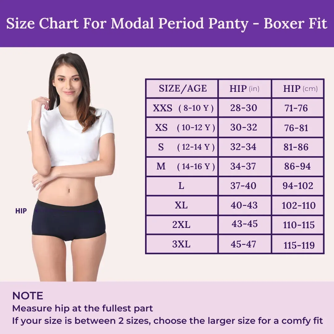 Modal Period Panty For Heavy Flow | Boxer Fit | Prevents Front, Back & Inner Thigh Stains | 3 Pack