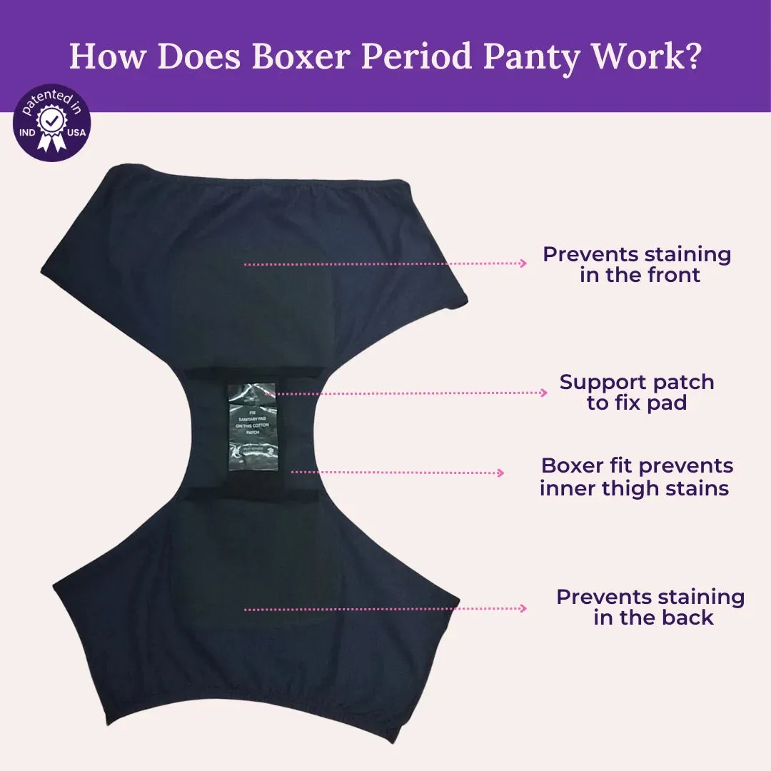 Modal Period Panty For Heavy Flow | Boxer Fit | Prevents Front, Back & Inner Thigh Stains | 3 Pack