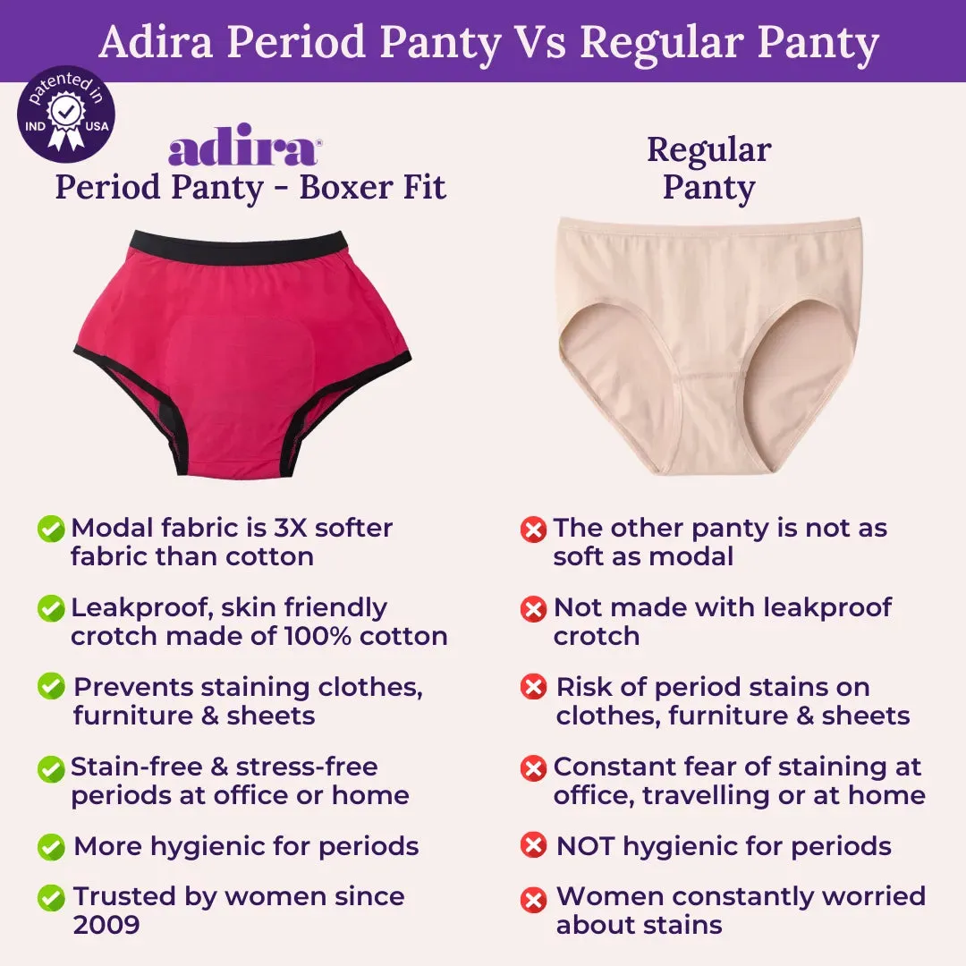 Modal Period Panty For Heavy Flow | Boxer Fit | Prevents Front, Back & Inner Thigh Stains | 3 Pack