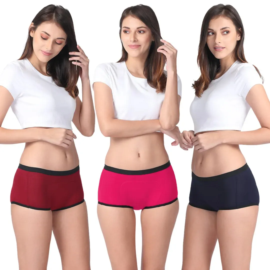 Modal Period Panty For Heavy Flow | Boxer Fit | Prevents Front, Back & Inner Thigh Stains | 3 Pack