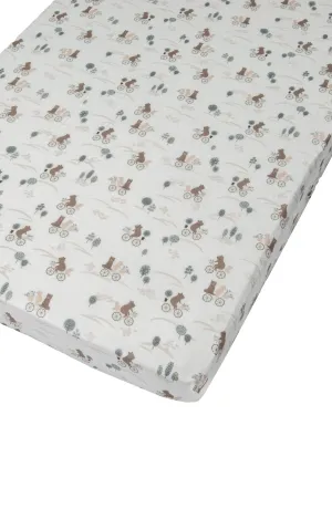 Muslin Fitted Crib Sheet - Bears on Bikes