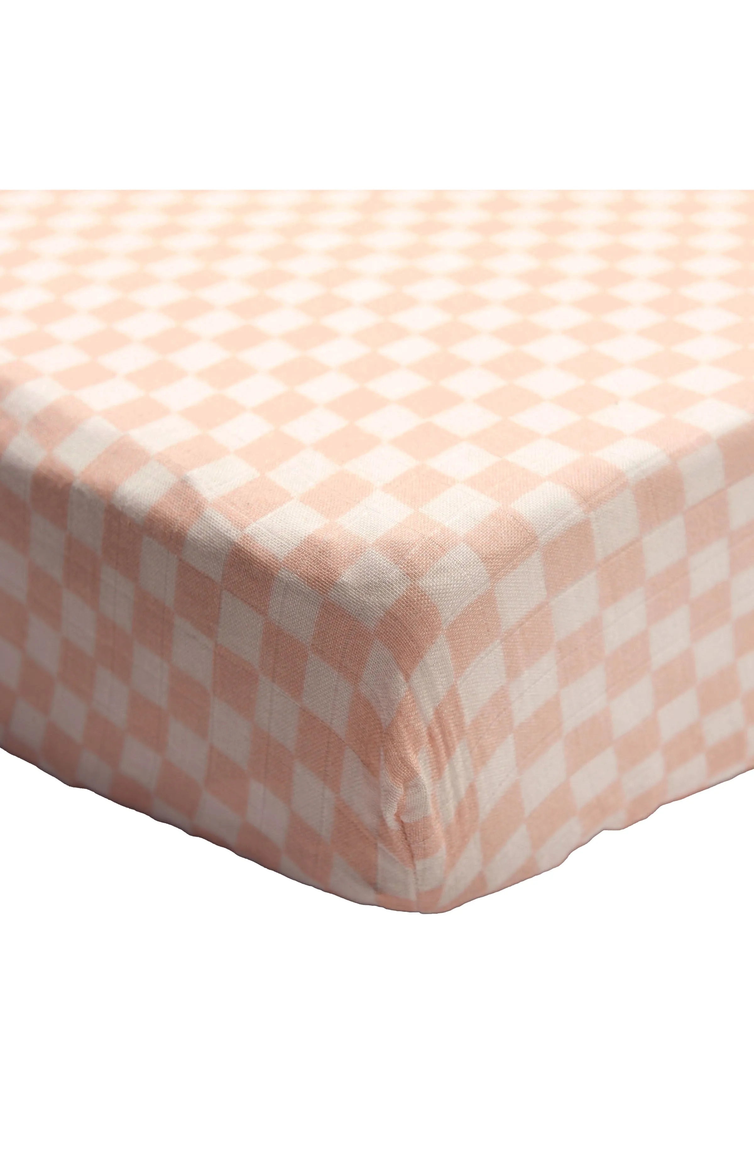Muslin Fitted Crib Sheet - Pink Checkerboard