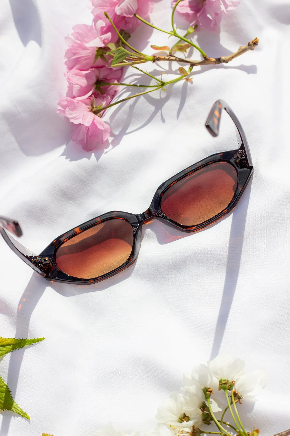 Narrow Hexagon Sunglasses with Metal Detail