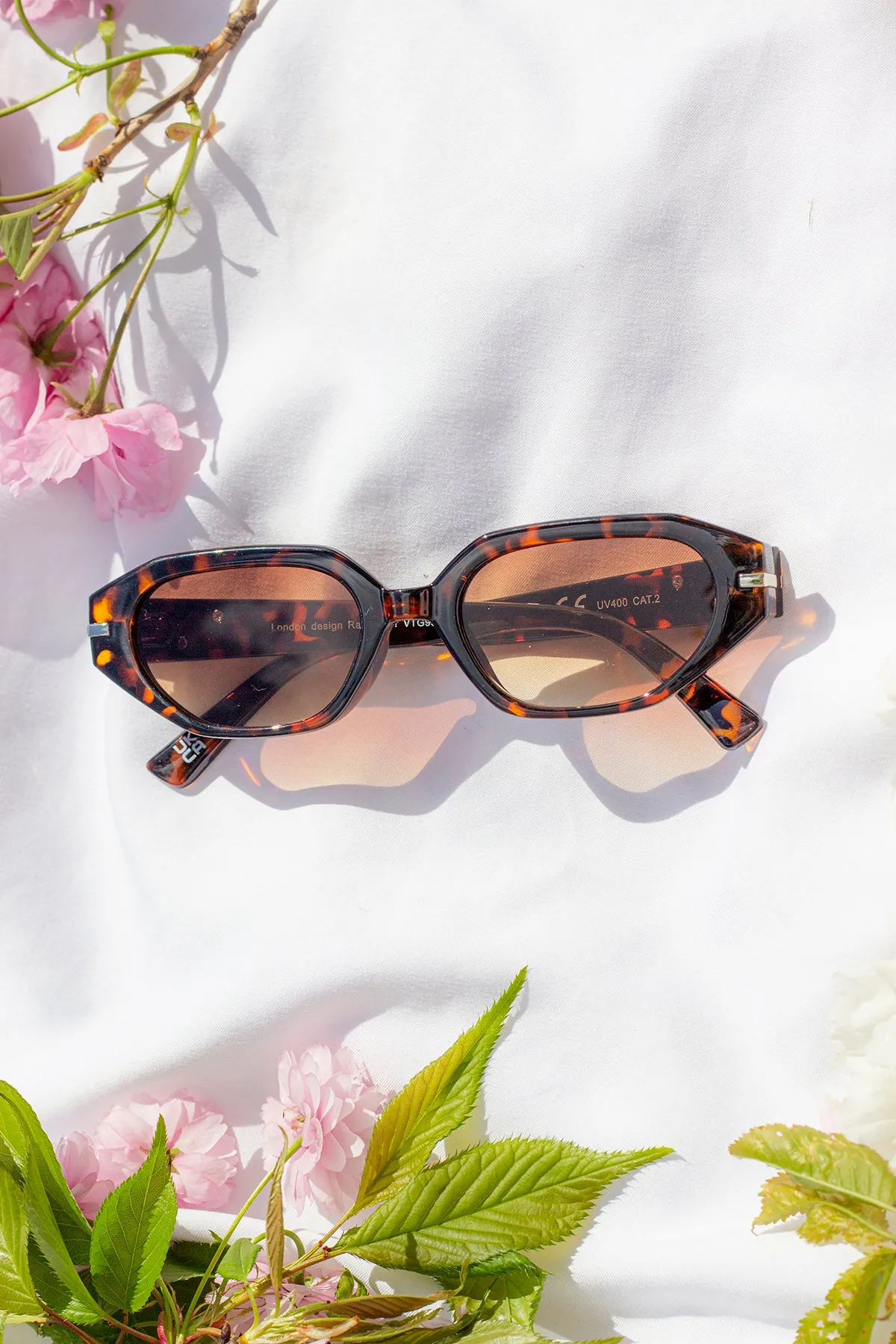 Narrow Hexagon Sunglasses with Metal Detail
