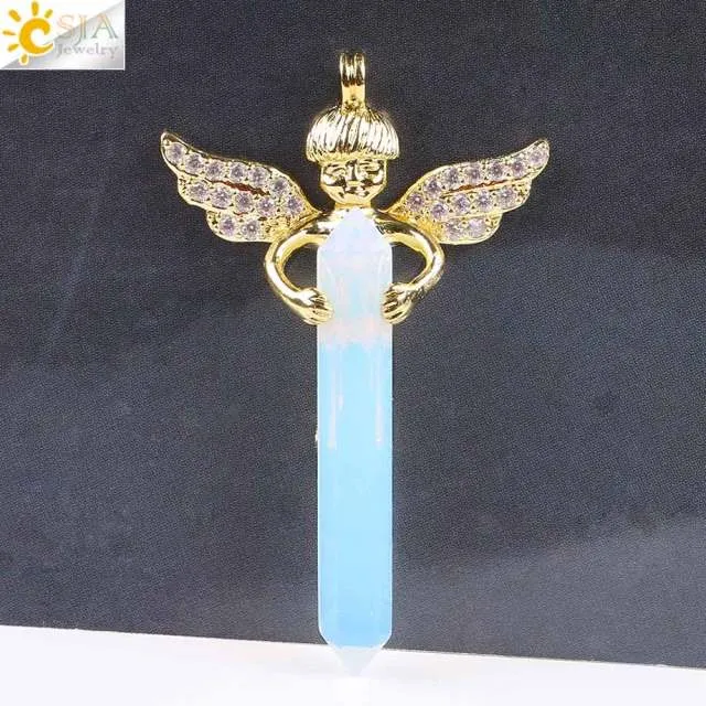 Natural Crystal Cupid Angel Wings Pendants