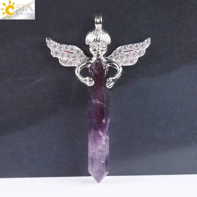 Natural Crystal Cupid Angel Wings Pendants