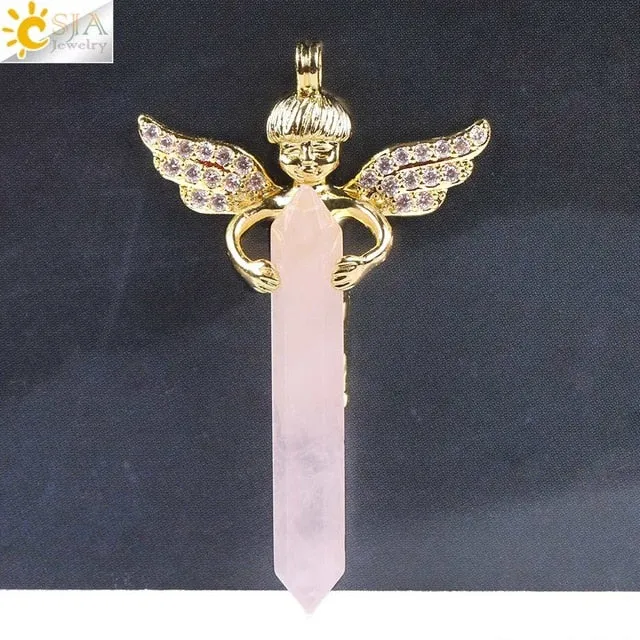 Natural Crystal Cupid Angel Wings Pendants