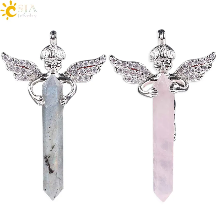 Natural Crystal Cupid Angel Wings Pendants
