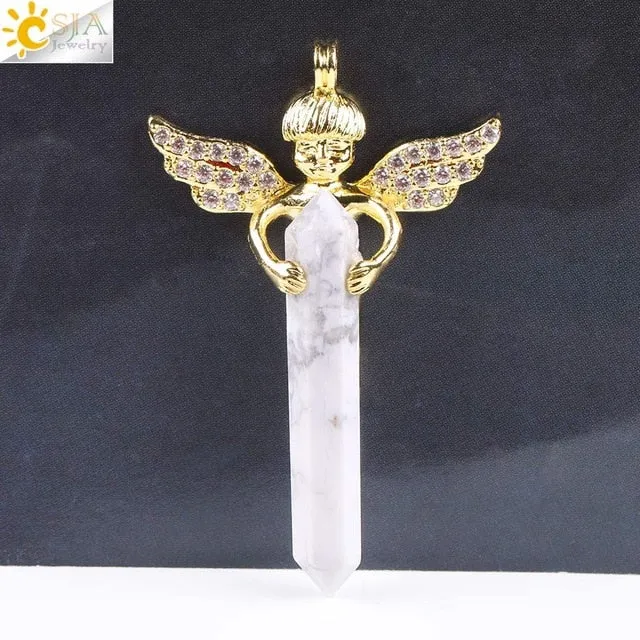 Natural Crystal Cupid Angel Wings Pendants