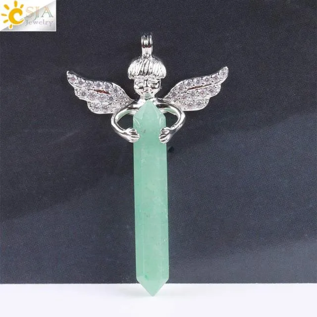 Natural Crystal Cupid Angel Wings Pendants