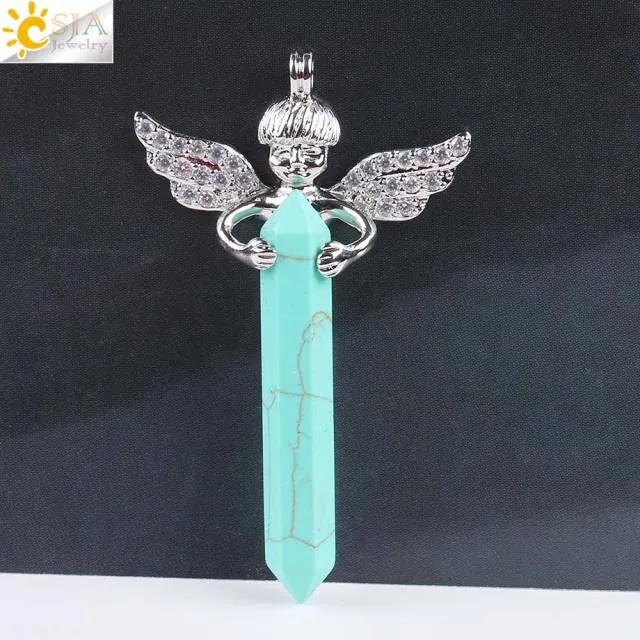 Natural Crystal Cupid Angel Wings Pendants