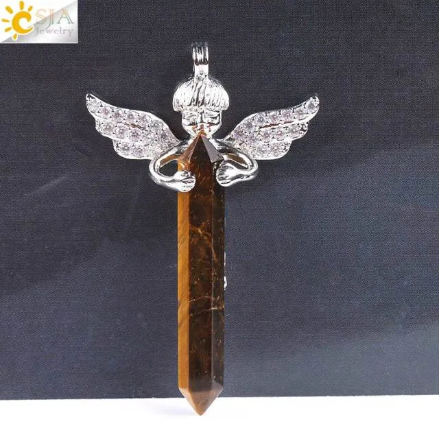 Natural Crystal Cupid Angel Wings Pendants