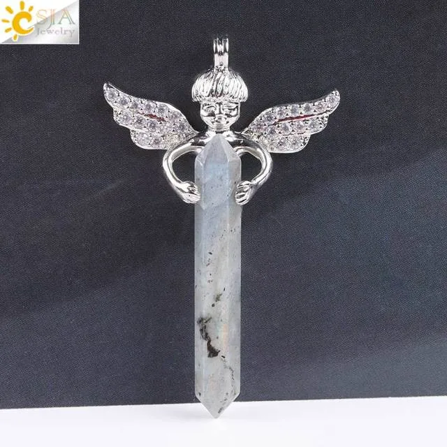 Natural Crystal Cupid Angel Wings Pendants