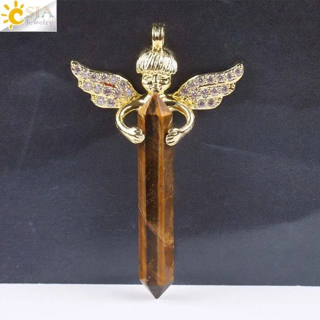 Natural Crystal Cupid Angel Wings Pendants
