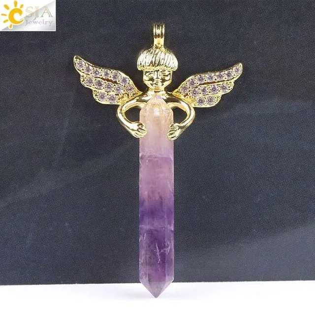 Natural Crystal Cupid Angel Wings Pendants