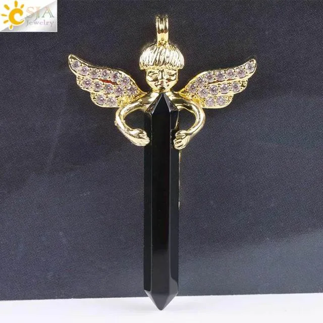 Natural Crystal Cupid Angel Wings Pendants