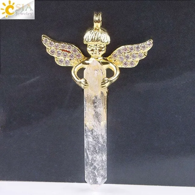 Natural Crystal Cupid Angel Wings Pendants