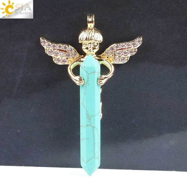 Natural Crystal Cupid Angel Wings Pendants