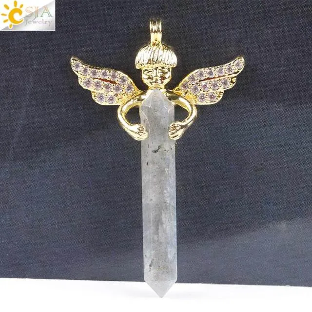 Natural Crystal Cupid Angel Wings Pendants