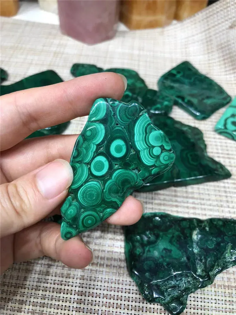 Natural Malachite Slice Crystal Mineral Specimen Polished Quartz Slab Rock Home Decoration Gift Energy