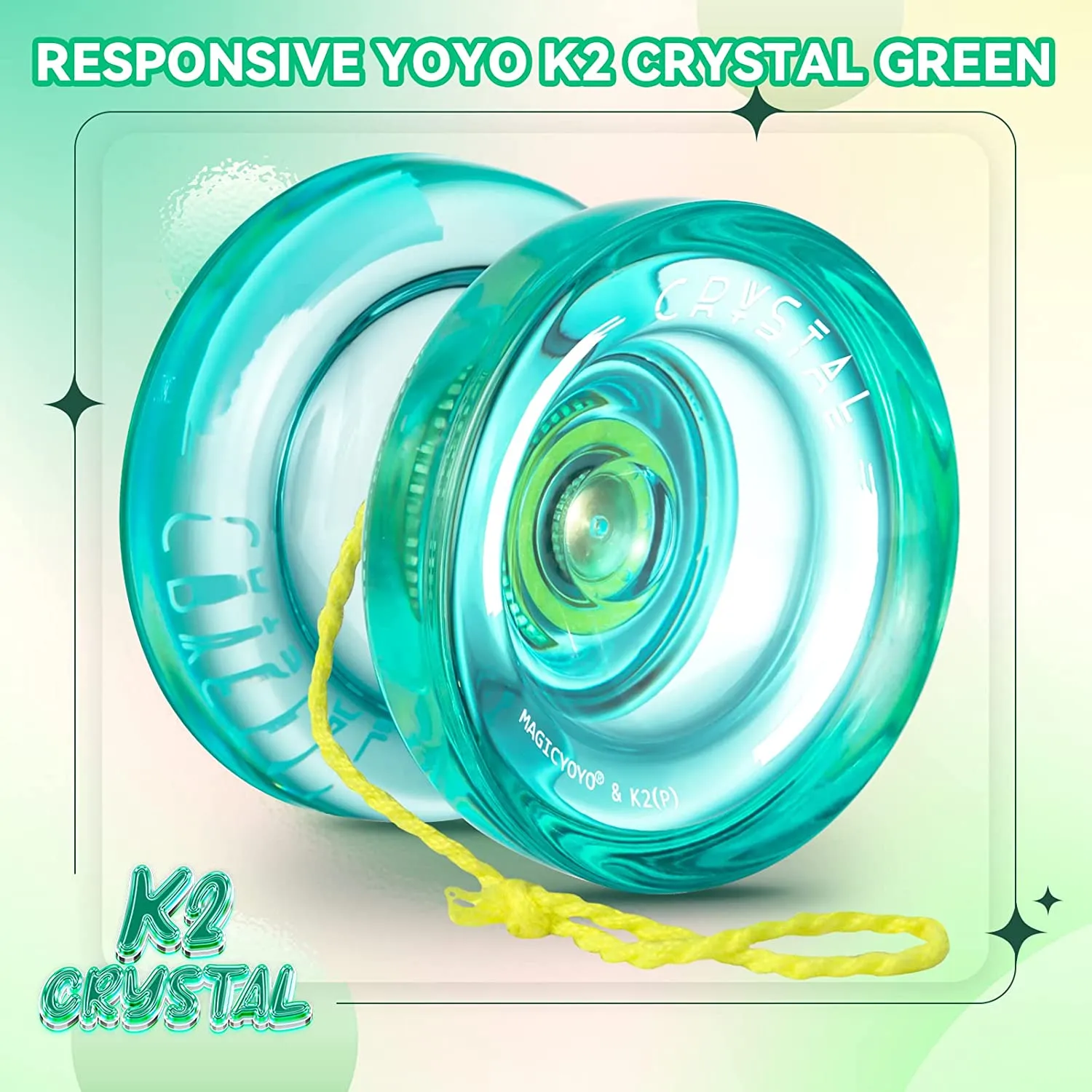 New MAGICYOYO Responsive Yoyo for Kids K2 Plus Crystal, Dual Purpose Yo-yo for Beginner, Replacement Unresponsive Bearing for Intermediate Advanced, with 5 Yoyo Strings, Bag, Bearing Remover (Green)