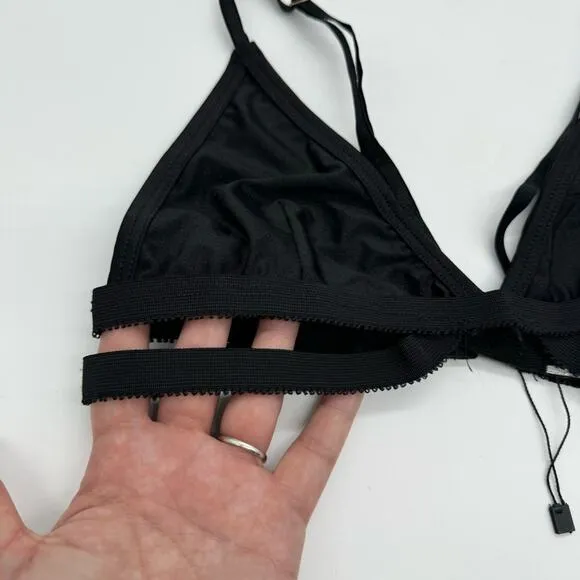 NWOT Eastnwest Label Black Triangle Bralette With Side Wrap Straps Sz M Festival