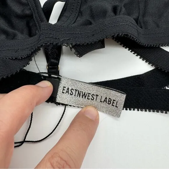 NWOT Eastnwest Label Black Triangle Bralette With Side Wrap Straps Sz M Festival