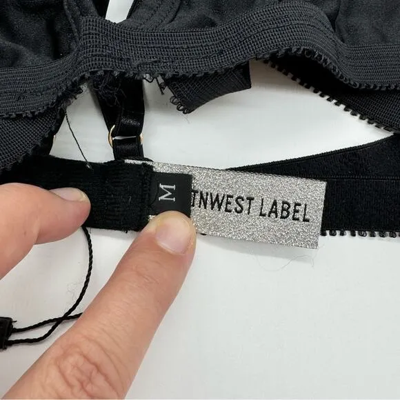 NWOT Eastnwest Label Black Triangle Bralette With Side Wrap Straps Sz M Festival