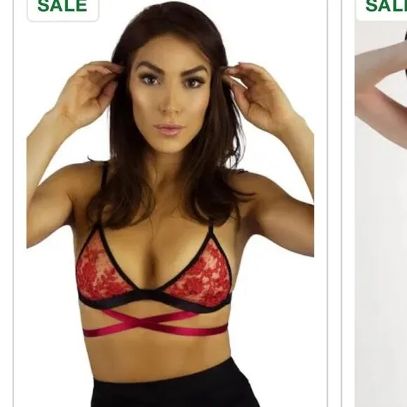 NWOT Eastnwest Label Black Triangle Bralette With Side Wrap Straps Sz M Festival