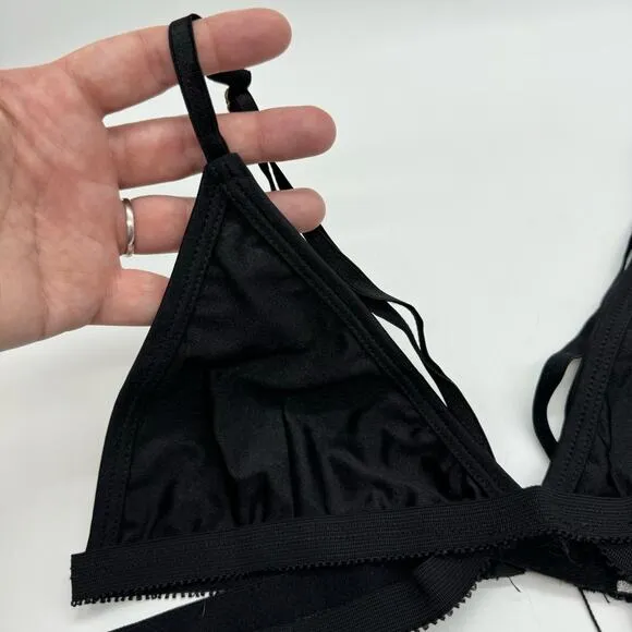 NWOT Eastnwest Label Black Triangle Bralette With Side Wrap Straps Sz M Festival