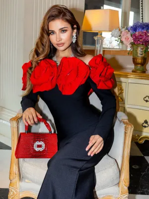 Off Shoulder Crystal Flowers Bandage Dress