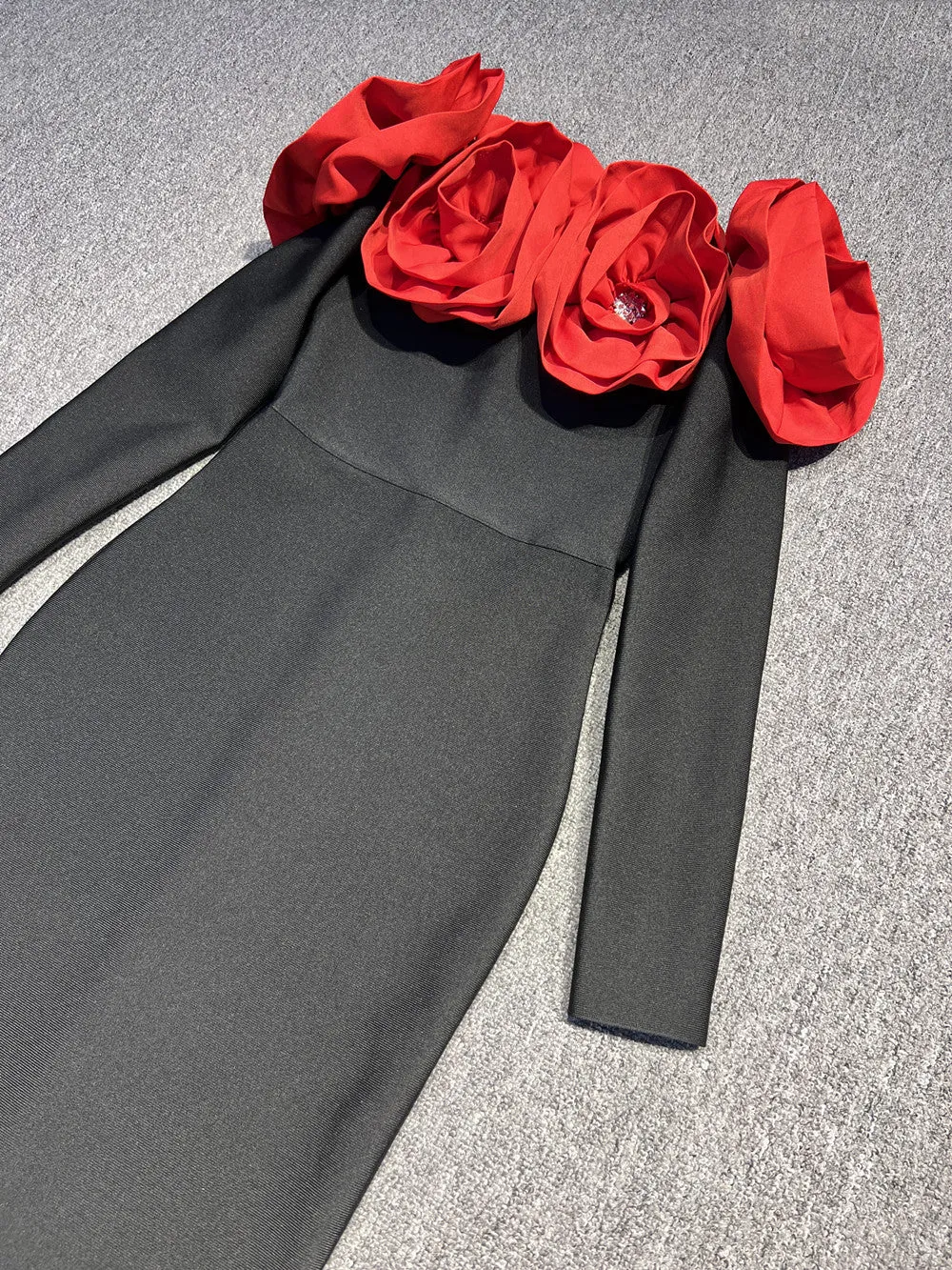 Off Shoulder Crystal Flowers Bandage Dress