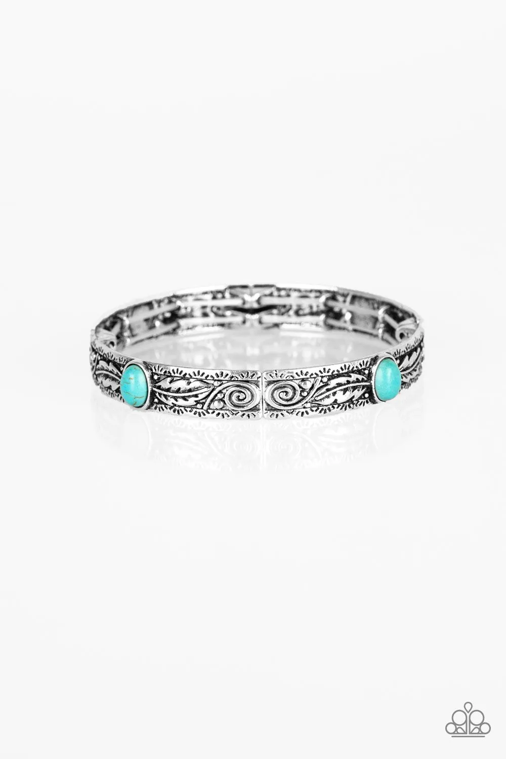 Paparazzi "Wild West Story" Silver Metal Blue Crackle Stone Bangle Like Stretch Bracelet